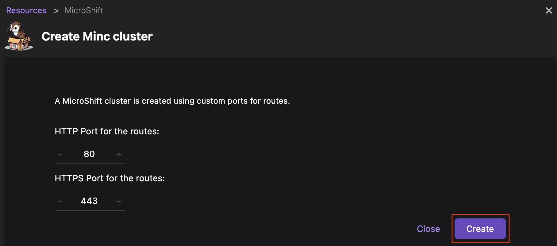 creation with custom ports