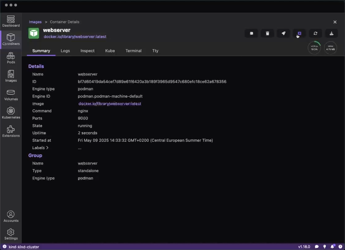 View container details