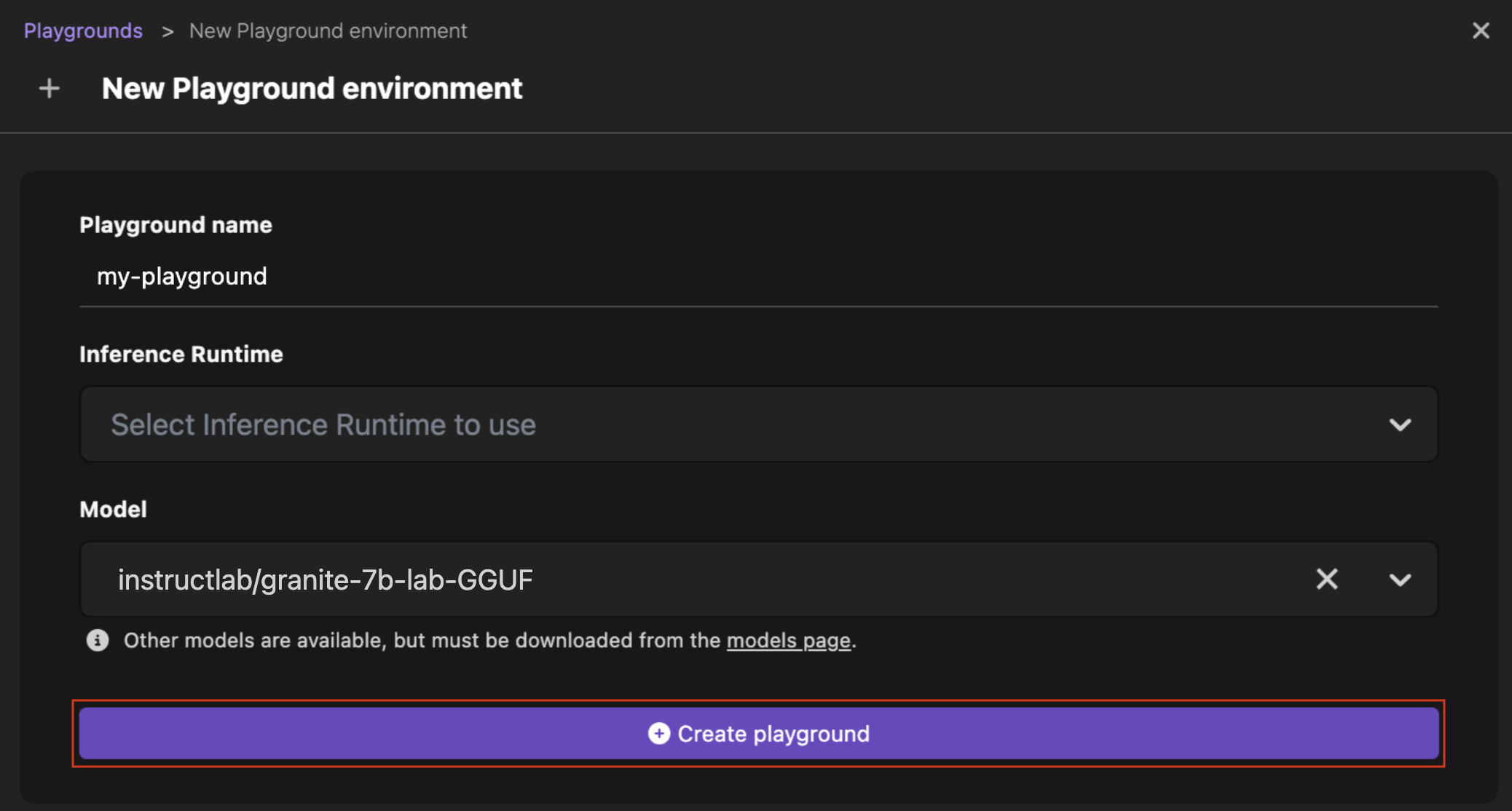 create playground button