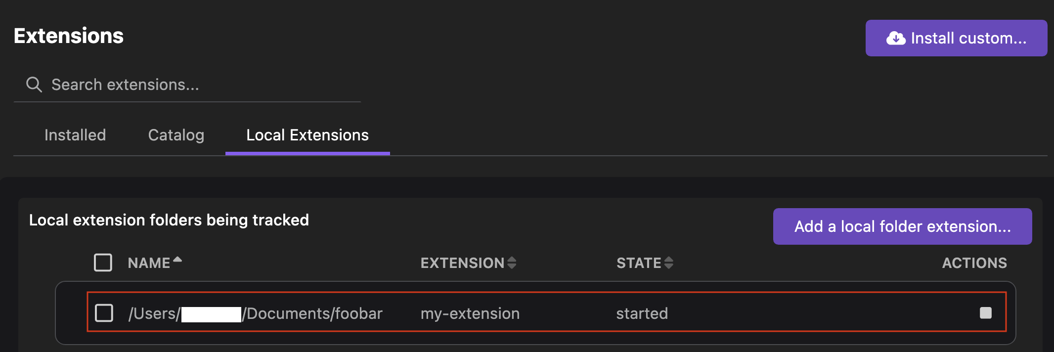 debugging an extension