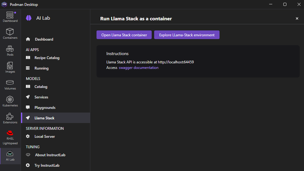 AI Lab llama-stack page