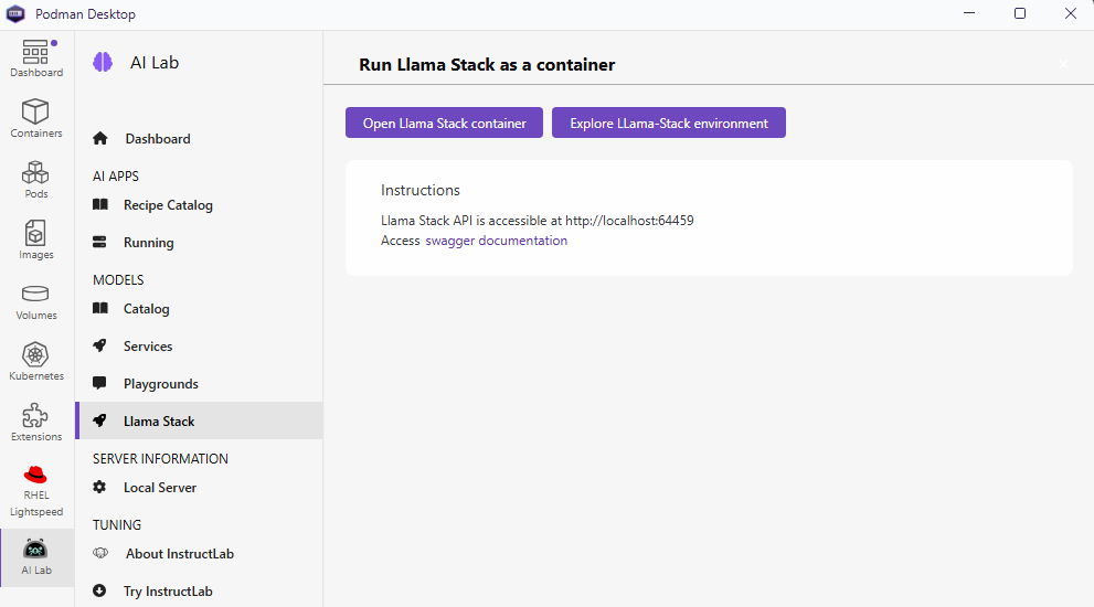 AI Lab llama-stack page