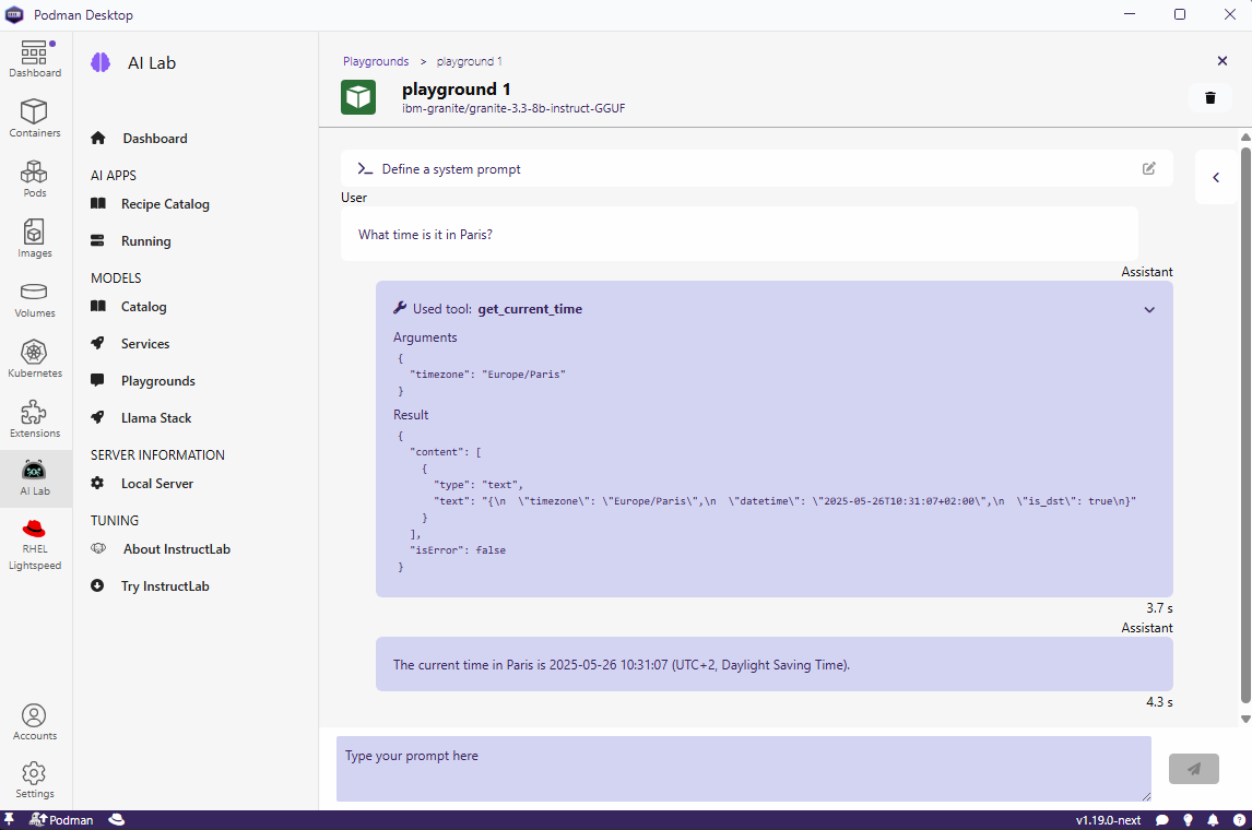 AI Lab MCP in playground