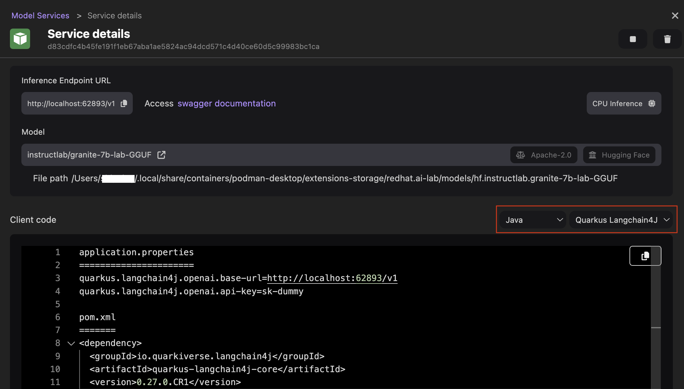 inference server details for Quarkus