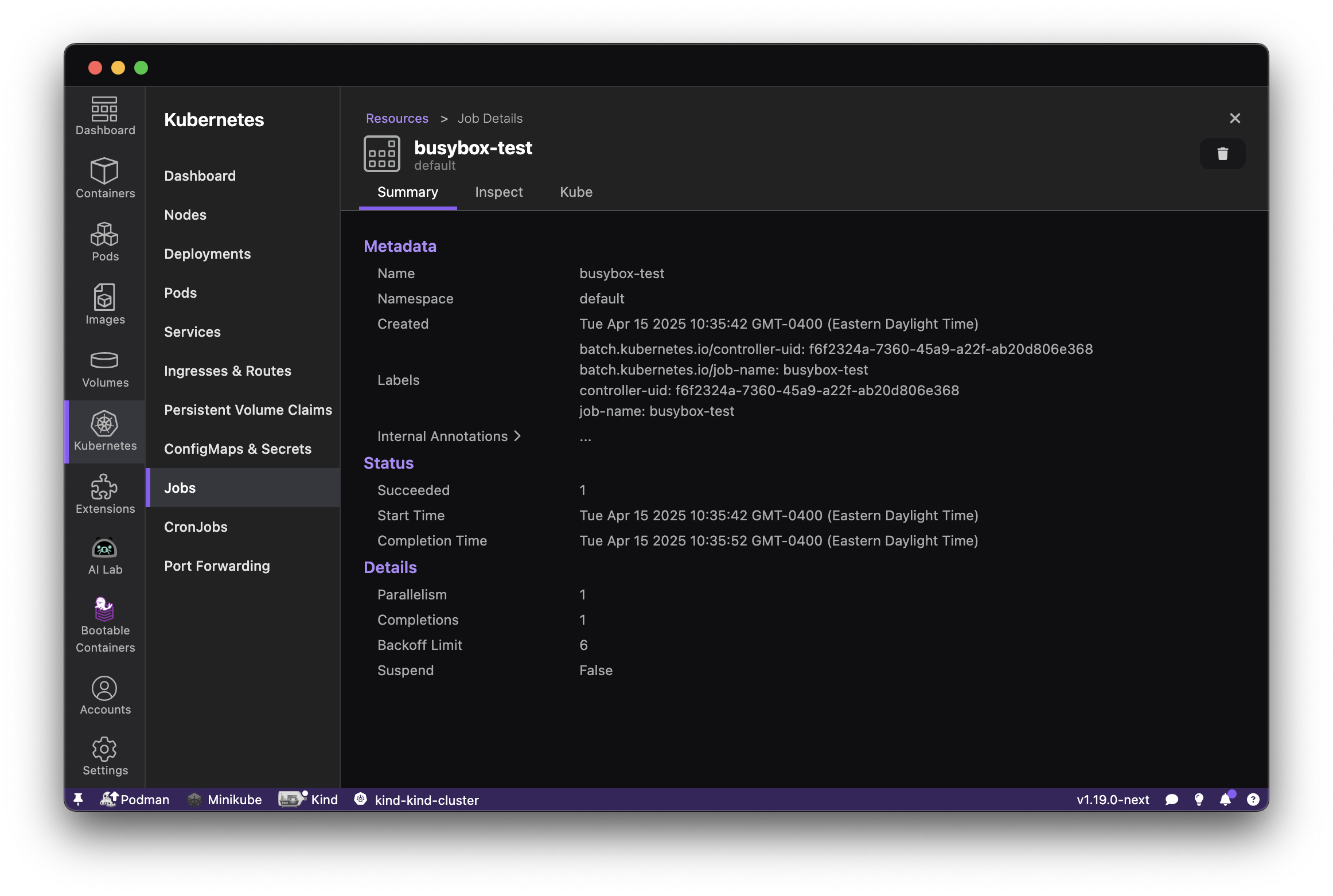 Kubernetes Job details
