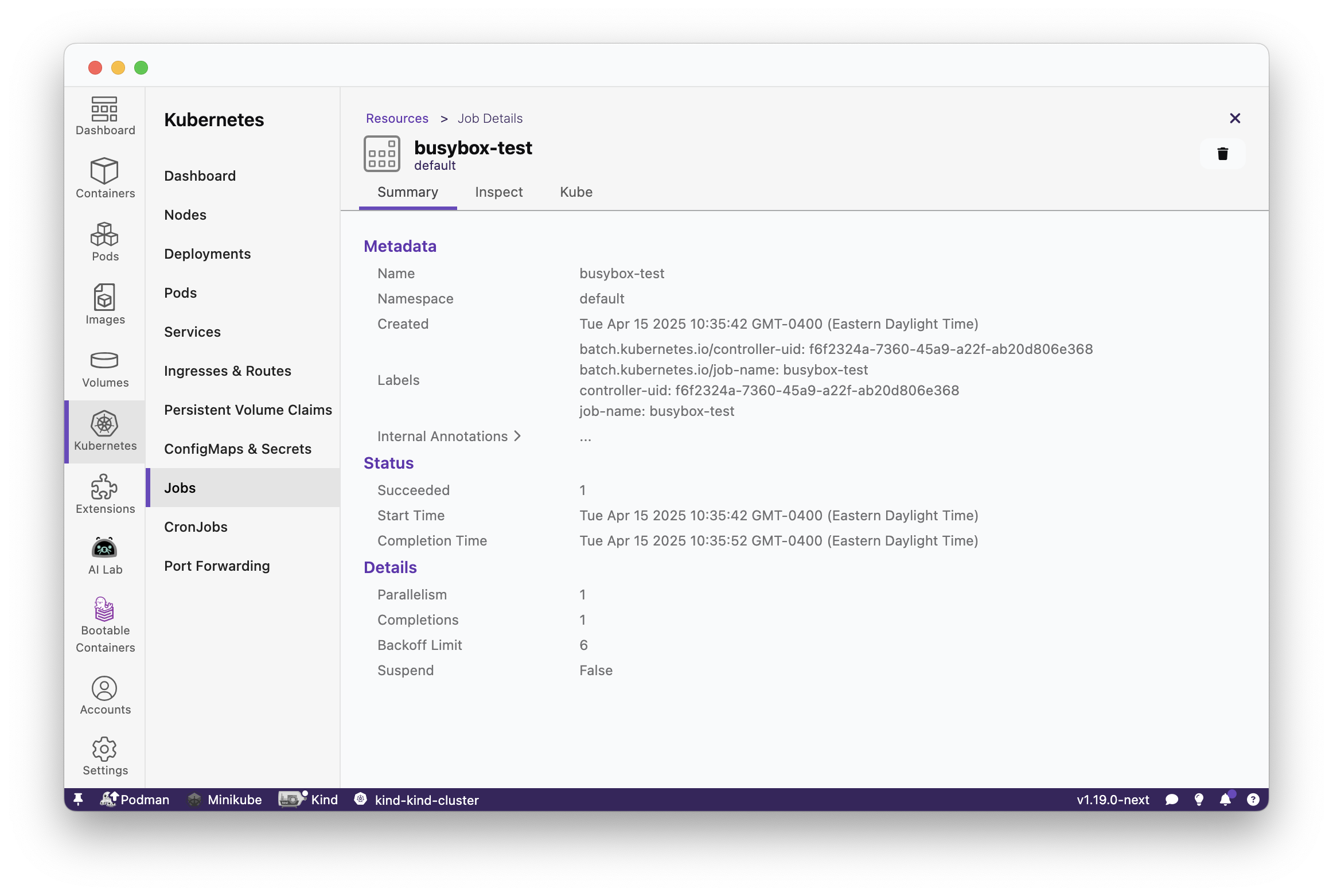 Kubernetes Job details