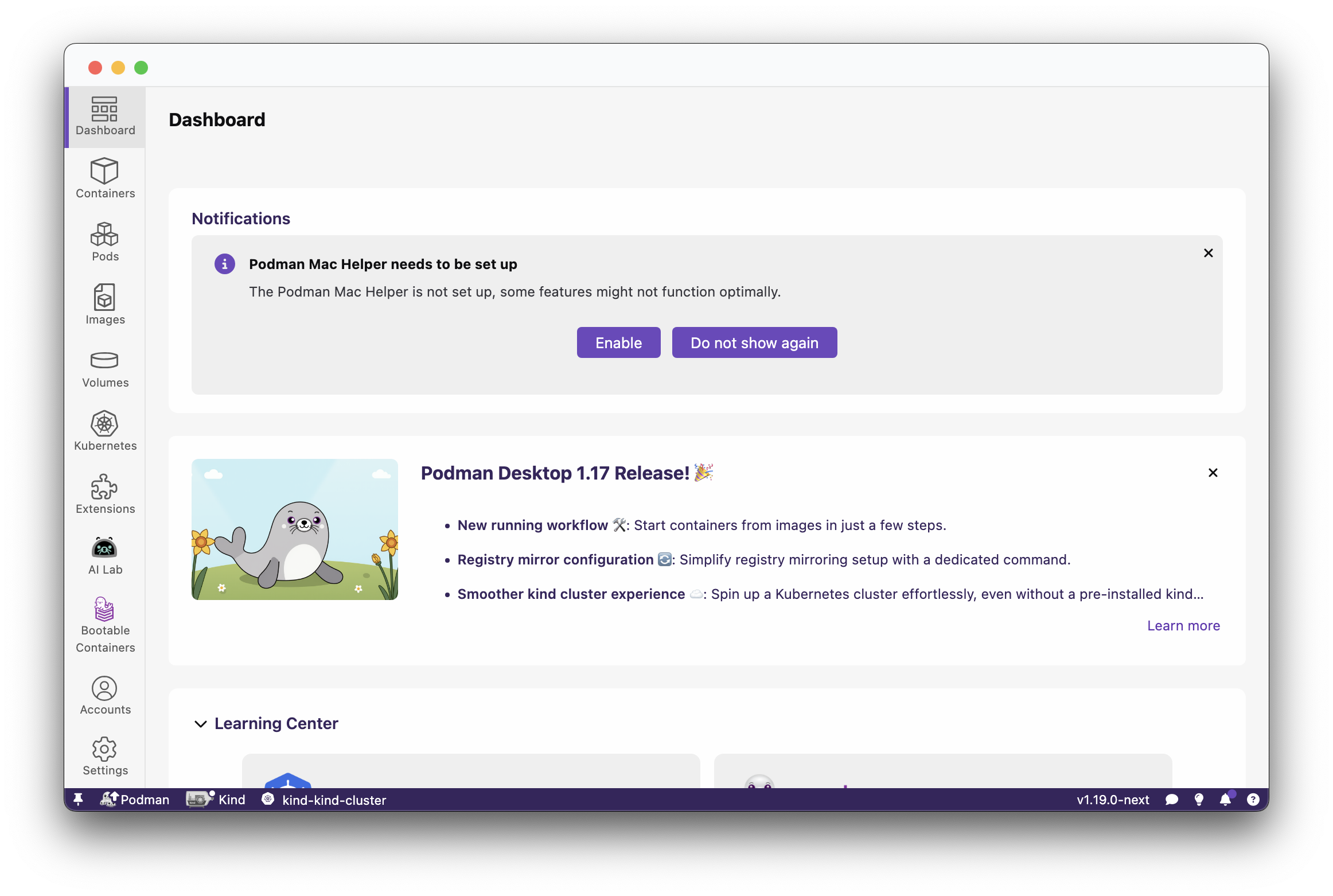 Docker Compatibilty podman mac helper notification