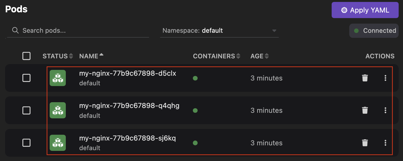 nginx pods running