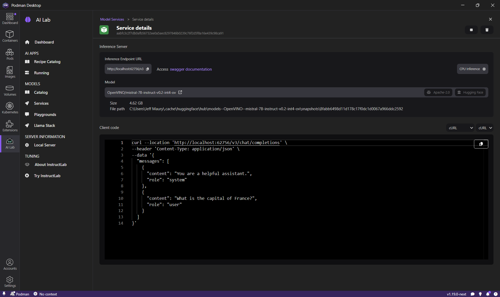 OpenVINO inference server details
