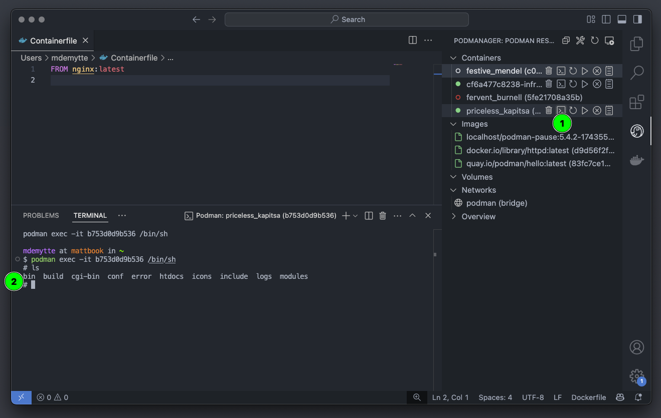 using podmanager to enter the container
