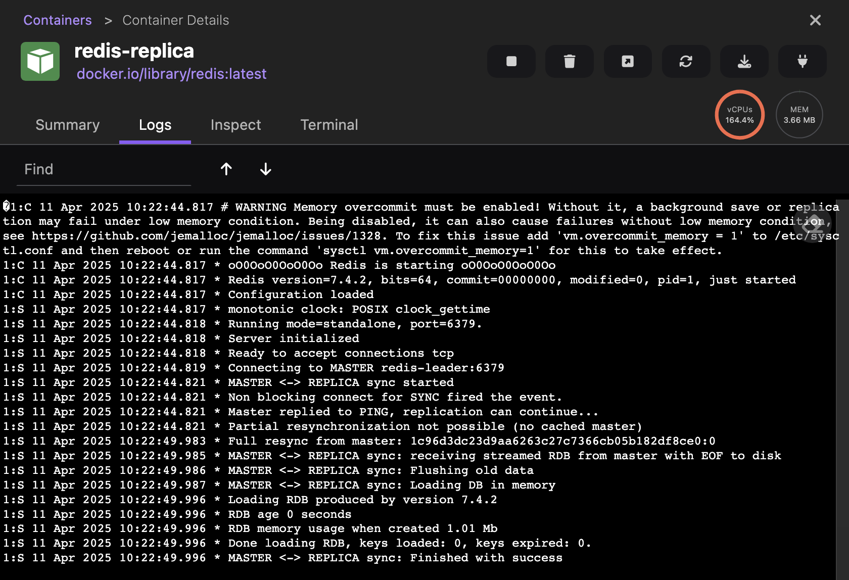 Redis replica logs