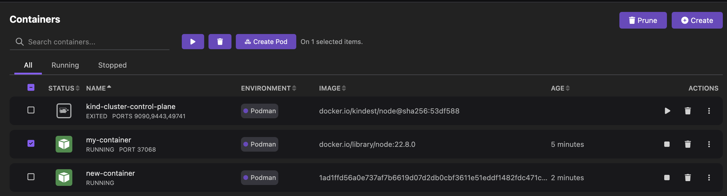 selecting containers