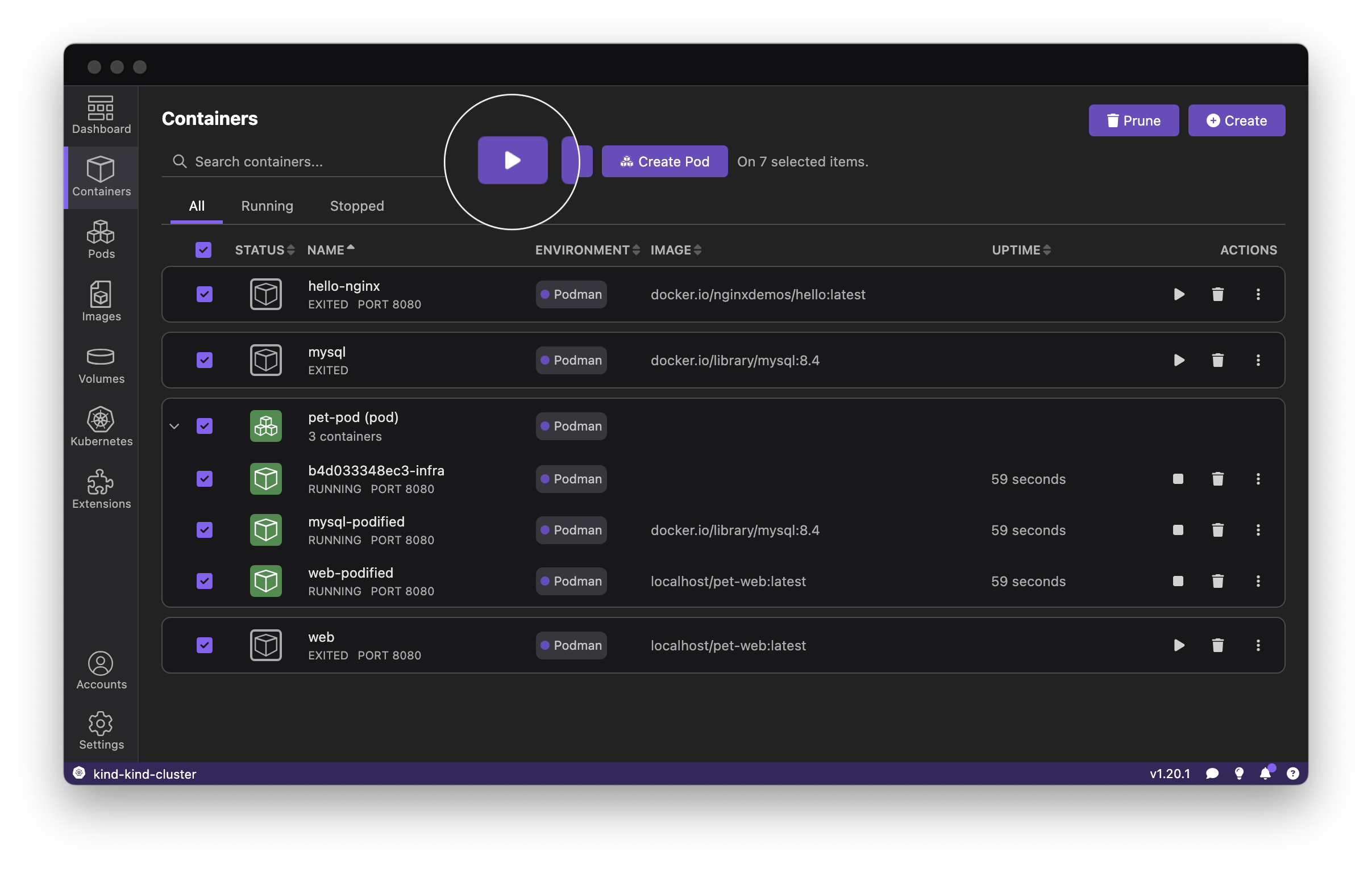 Containers List page