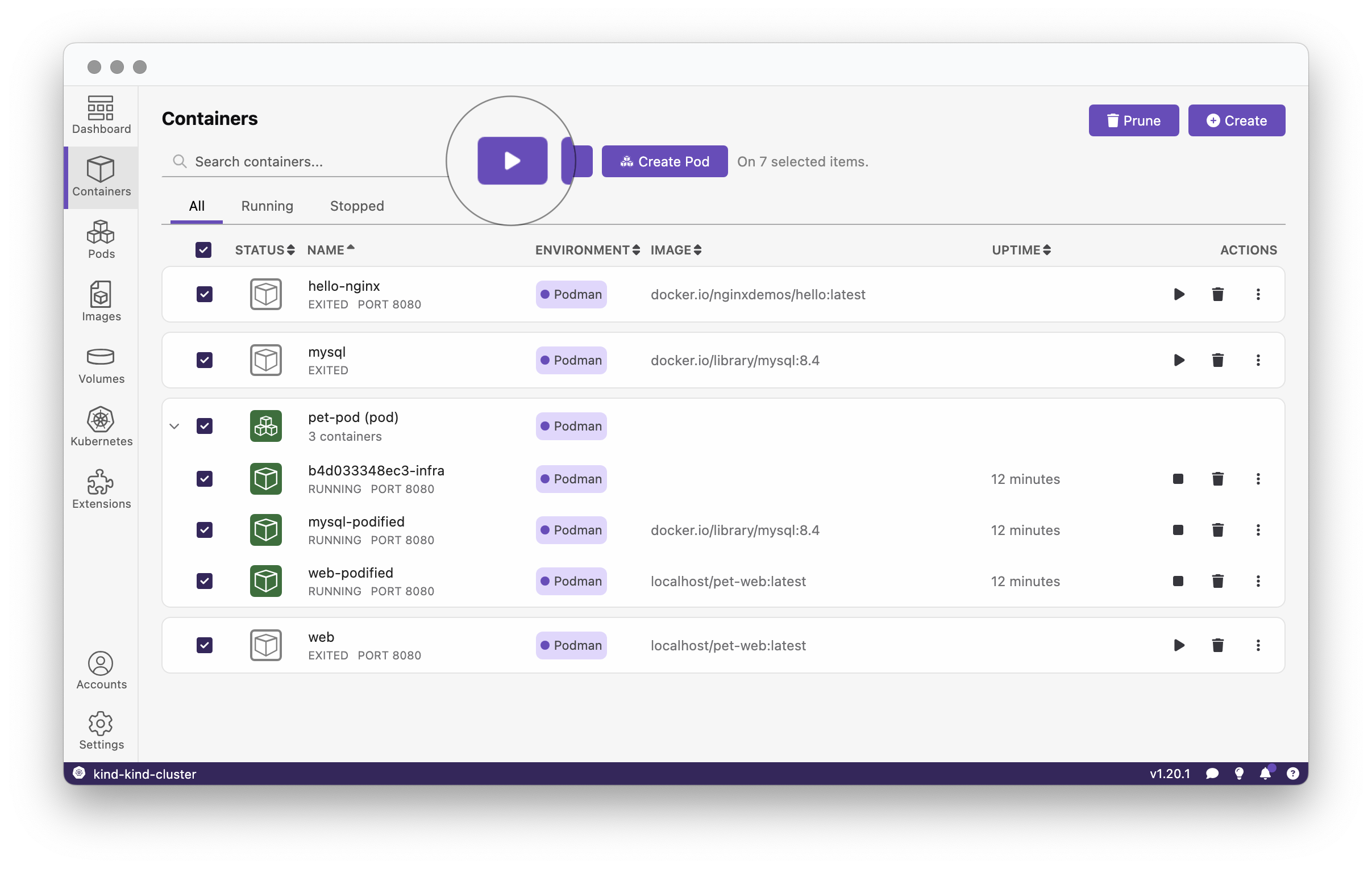 Containers List page