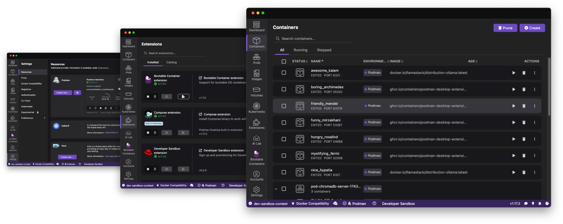 Podman Desktop home page